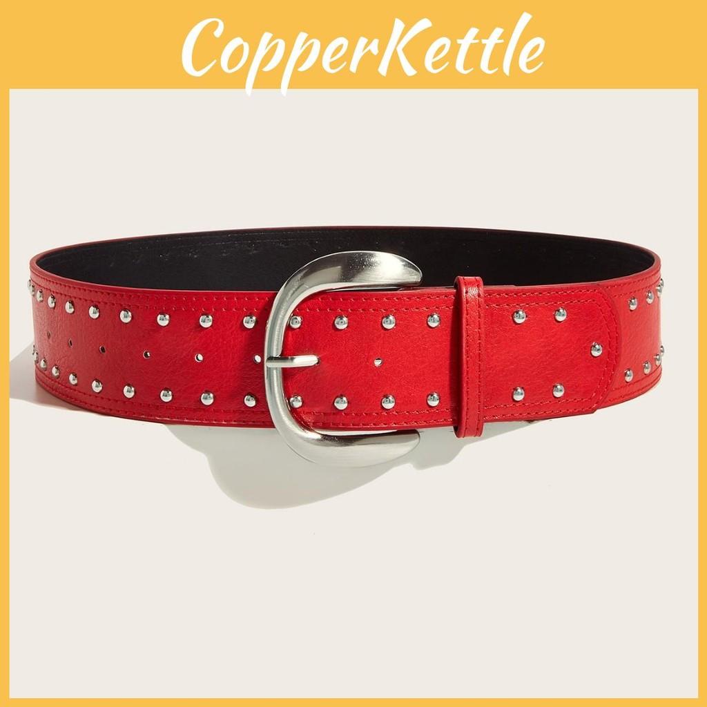 Faux Punkinspired Leather Belt With Rivets And Silver Buckle For Casual Outfits