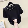 Summer Woman Clothing Slim Versatile T-shirt Korean New Ruffles Short Sleeve Beading Round Neck Female Basic Fashion Casual Tops