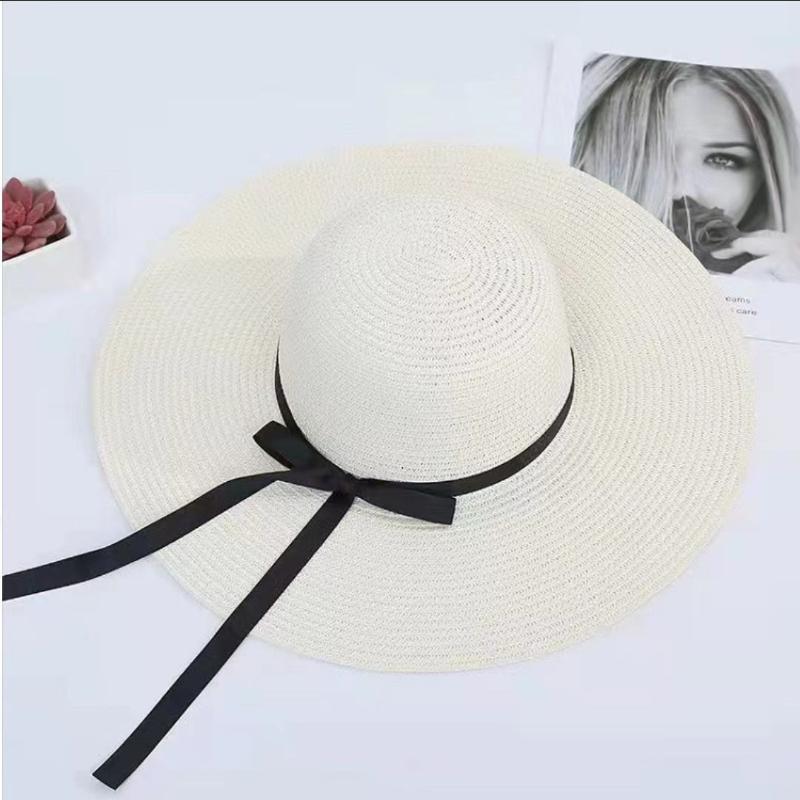 Summer Sunscreen Straw Big Brim Bow Ribbon Hat Solid Handmade Fisherman Hat Creative Dress Up Travel Beach Women Bucket Hat
