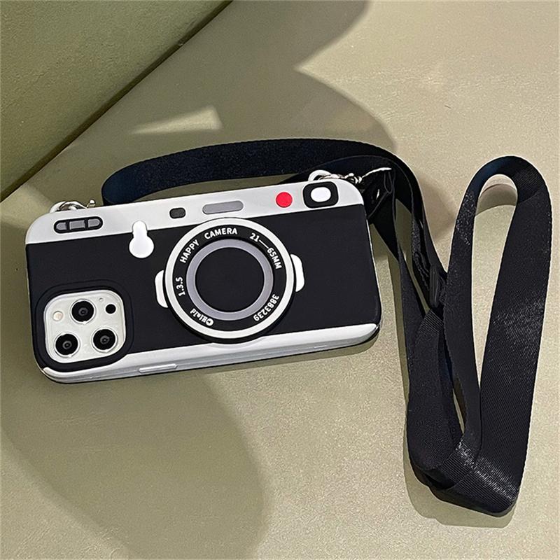 Funda de teléfono con cuerda y cordón cruzado para cámara 3d de lujo Ins, Funda suave de silicona a prueba de golpes para Iphone 14, 13, 12, 11 Pro Max
