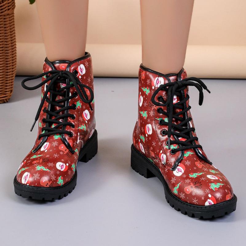 European and American Halloween Short Boots 2024 Autumn and Winter New British Workwear Cartoon Printed Plus Size Women's Boots