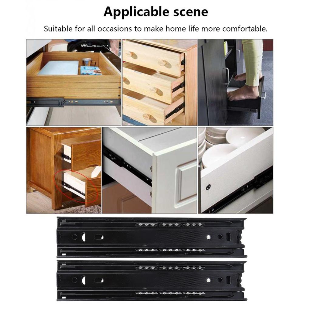 1 Pair Cold Rolled Steel Black 8 Inch Drawer Sliding Rail with 3-Section Ball Bearing