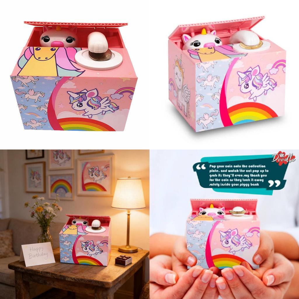 Einhorn-Sparschwein mit handgefertigtem Harz-Cartoon-Design für Kinder und als Geschenk