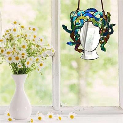 Gebeizter Medusa-Glasspiegel, bunter Acryl-dekorativer Anhänger, Fensterbehang, Sonnenfänger, Ornamente, Wohnzimmer-Wanddekoration