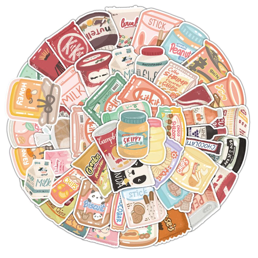 10/30/50pcs Kawaii Cartoon Snack Packaging Stickers Cute Creative Graffiti Decals Luggage Notebook Phone Guitar Sticker Toy Gift