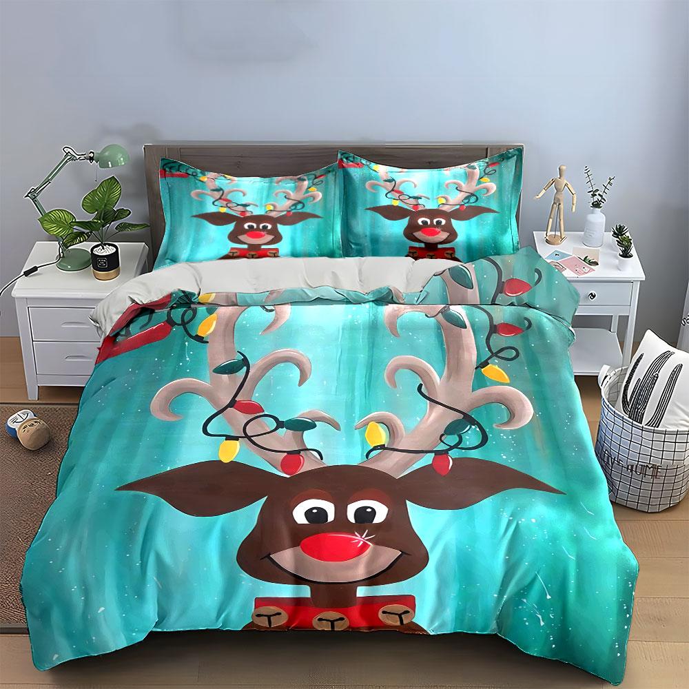 Christmas Reindeer with Lights Bedding Duvet Cover Set Duvet Cover Pillowcases (1*Duvet Cover 2*Pillowcases, without duvet insert)