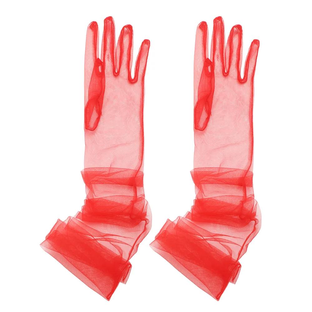 Zomer Dun Gaas Lange Transparante Handschoenen Volle Vinger Naadloze Wanten Zonbescherming Lange Doorzichtige Handschoenen Accessoires