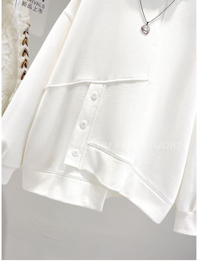 2026 Plus Size Women's Half-High Collar Sweatshirt - Spring/Autumn Korean Style Simple Loose Jacket