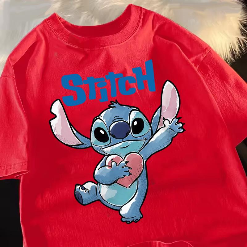Funny 100 Cotton Stitch Love Graphic Print TShirt for Women Casual Short Sleeve Tee Cartoon Design