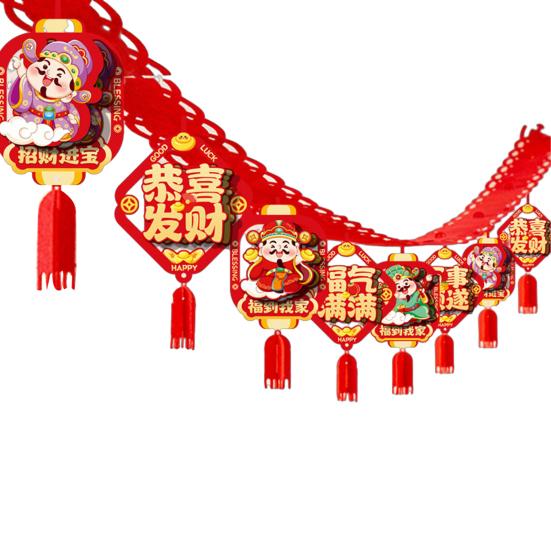 Chinese New Year Good Luck String Garland Happy Lunar New Year Hanging Banner 2026 Spring Festival Bunting Garland for Home Office Backdrop Decoration