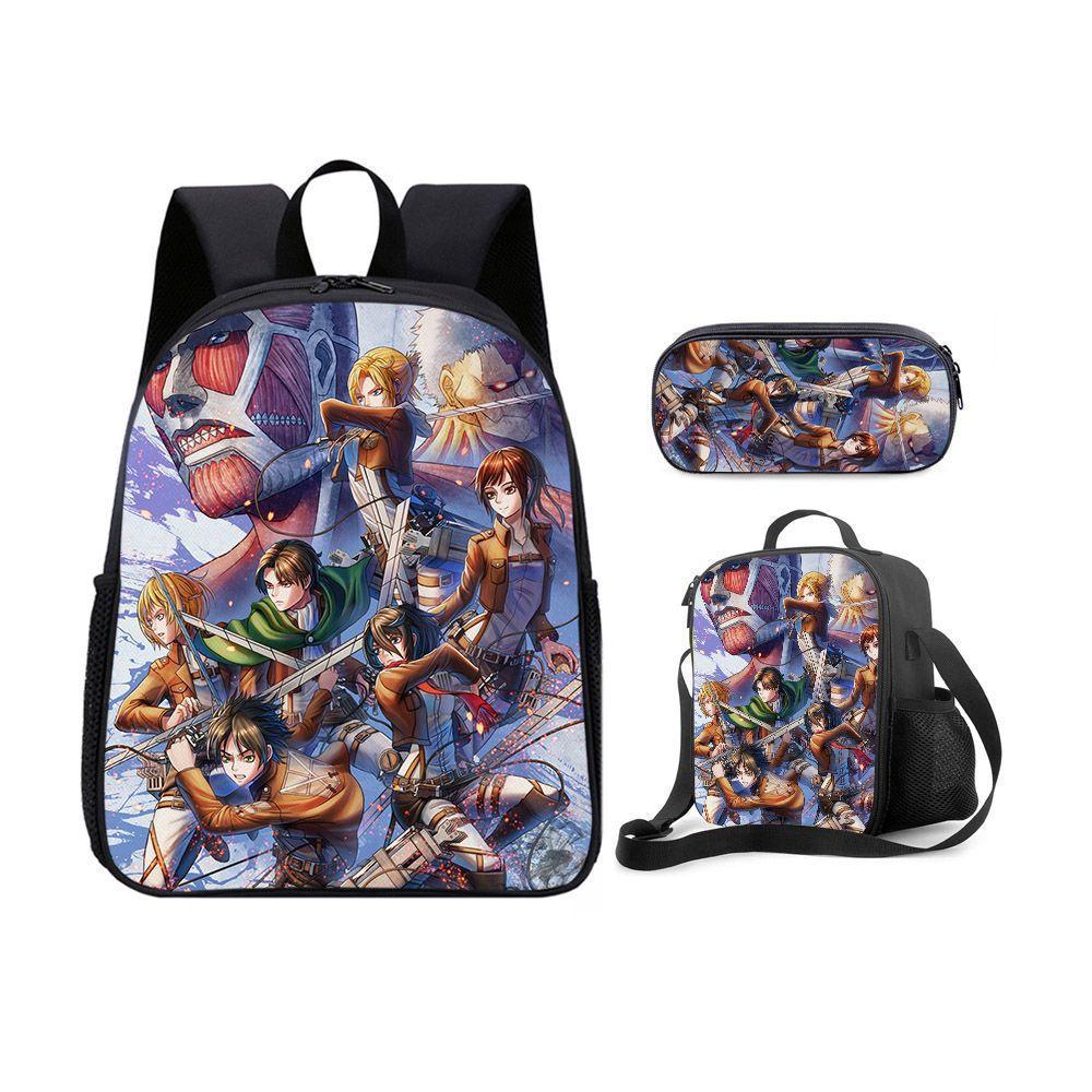 Attackontitan Attack Giant Backpack Student School Bag Three-Piece Backpack Satchel pencil case