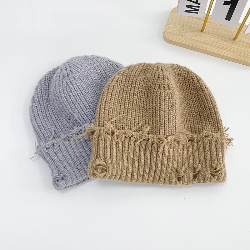 New autumn and winter adult knitted hat children's wool hat women's winter Korean version ripped hat versatile and small face