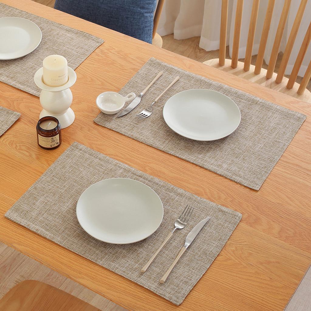 Nordic Linen Table Placemat Set Solid Color Heat Resistant Burlap Dining Mats Kitchen Table Western Food Plate Cup Mat Decor