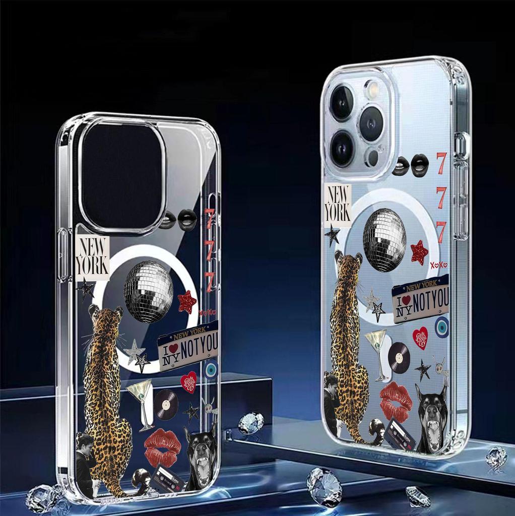 Back Cheetah Magnetic Transparent Full Coverage Case for iPhone 15/16/17 Pro Max