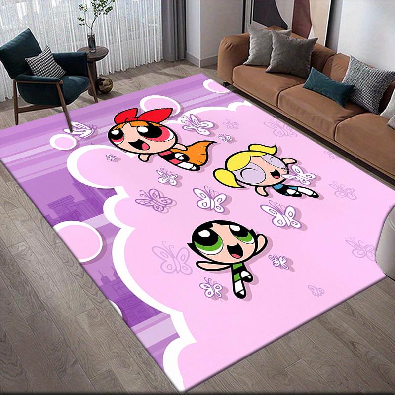 The Powerpuff Girls with purple background anti-slip rug, rectangular carpet for bedroom, living room and game area