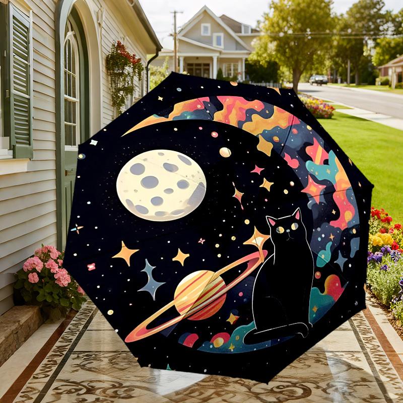 Galactic Cat Adventure: Colorful Cosmic Umbrella - Auto Open/Closed, Outdoor Gear for Travelers, Lightweight and Durable 032