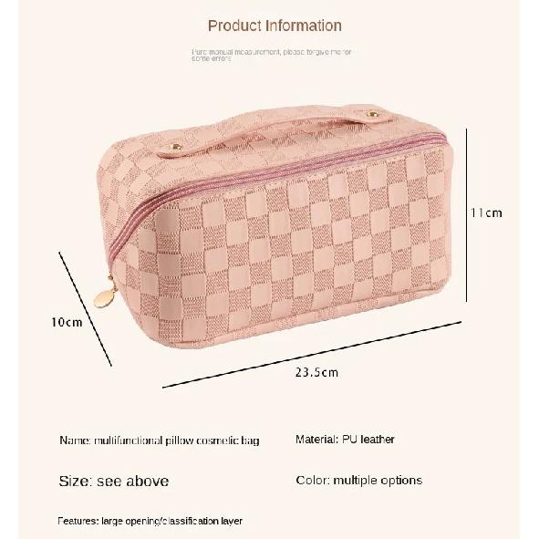 New Plaid Cosmetic Pu Bag Pillow Makeup Pouch Womens Largecapacity Luxury Wash Bag Multifunctional Travel Toiletry Kit Handbag