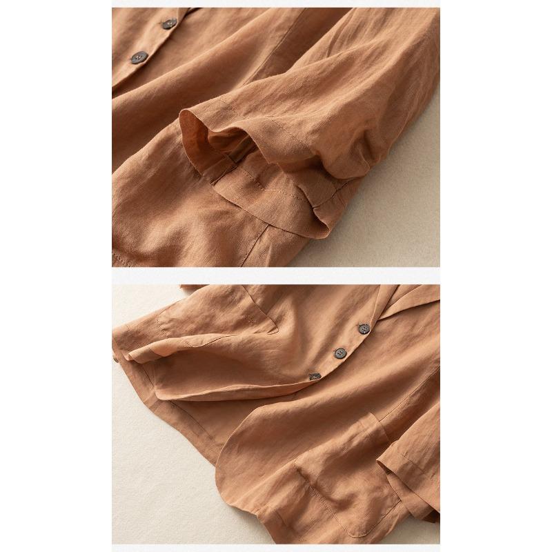 Spring Women's Linen Notched Collar Blazer Loose Casual Jacket