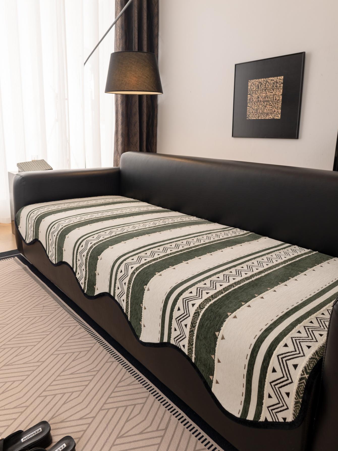 

Бохо Полосатый Жаккардовый Шенилл Чехол на Подушку для Дивана Гостиная Уникальная Форма Нескользящий Чехол-Полотенце для Дивана Подушка для Сиденья Защита Все Сезоны 90x120cm зелёный