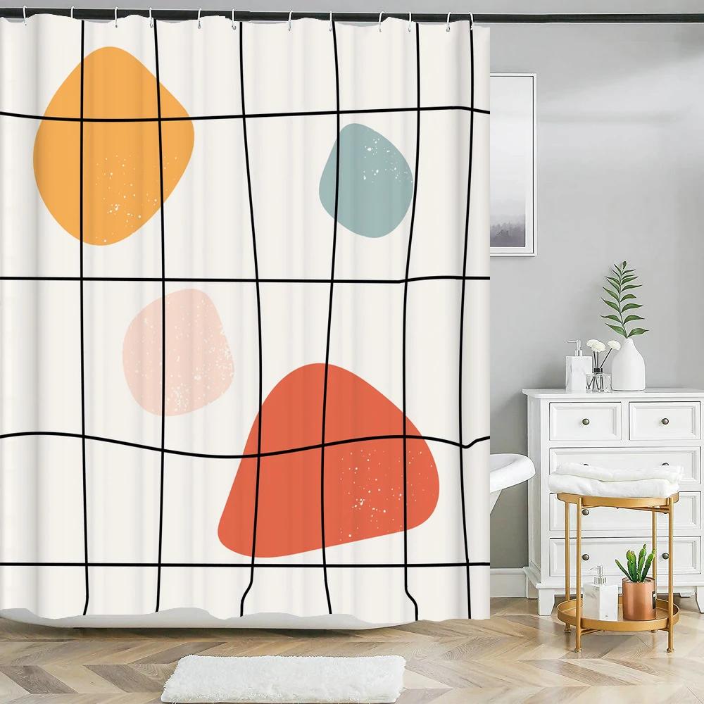 Nordic Style Abstract Art Line Shower Curtains Waterproof Polyester Bath Curtain Morandi Color Block for Bathroom Curtains Decor