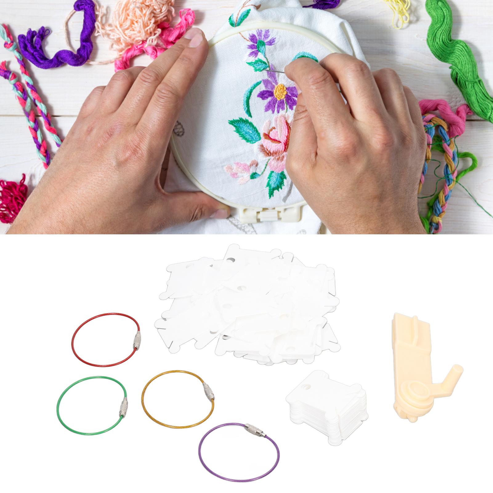 

100pcs Plastic Floss Bobbins with Manual Bobbin Winder Crafts Easy Storage Embroidery Bobbins for Needlework Sewing