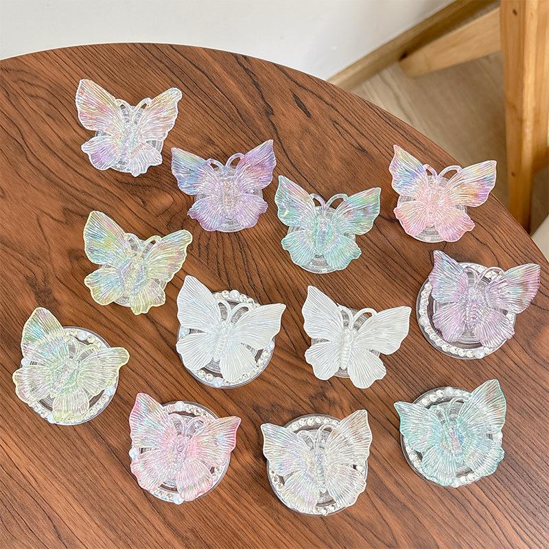 Three-Dimensional Colorful Butterfly Mobile Phone Airbag Bracket Magnetic Paste Flash Powder Wind Ring Desktop Watching Drama