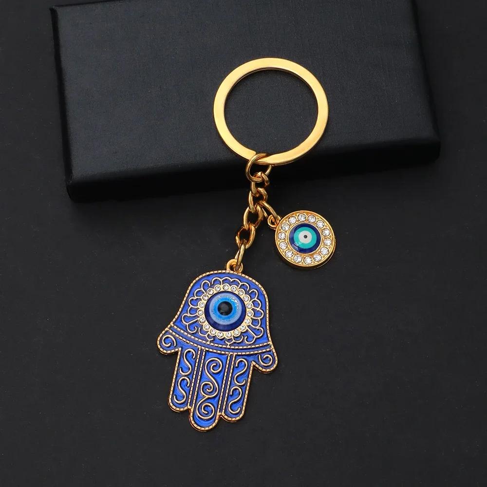 Mote Hul Blå Ondt Øye Nøkkelring Lykkebringende Fatima Hamsa Hånd Nøkkelring for Kvinner Menn Veskeanheng Bil Airpods Boks Nøkkel Tilbehør