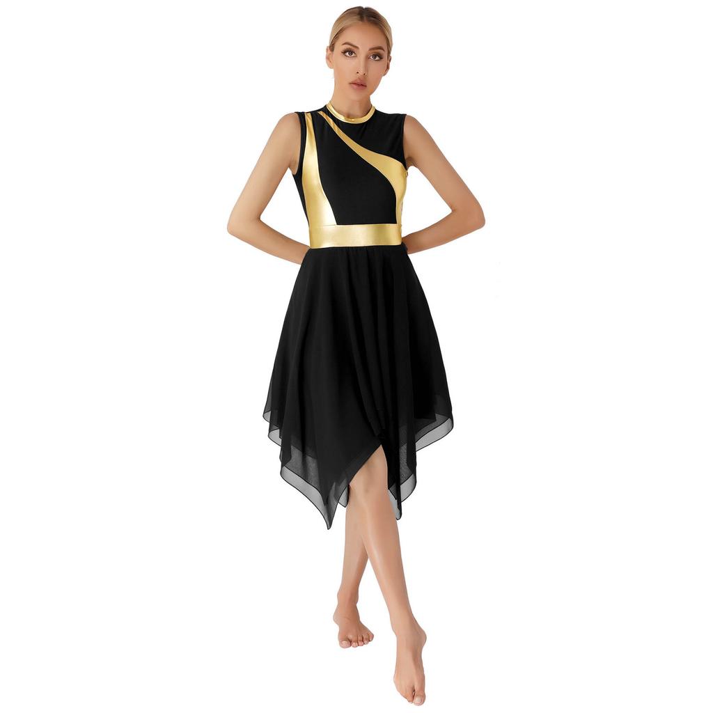 Traje de baile para mujer, vestido de baile de ballet lírico sin mangas con bloques de Color