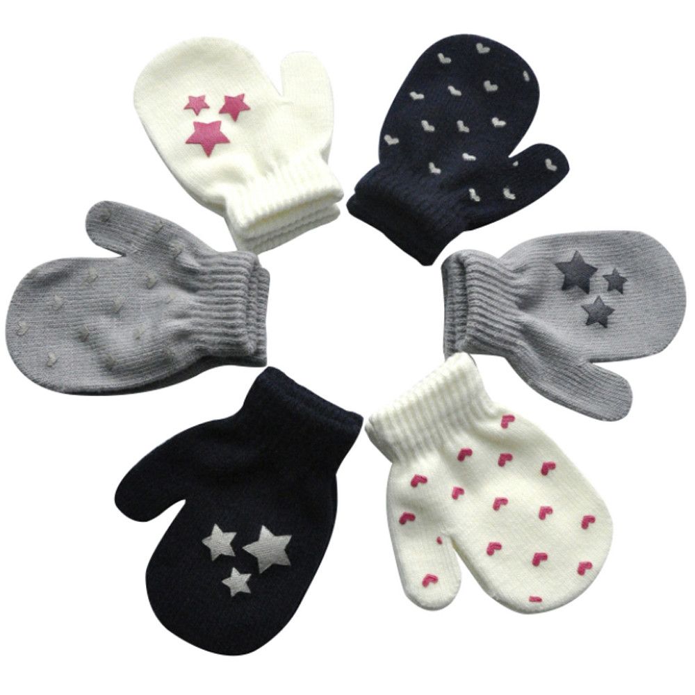 New Hot Soft Star Non-slip Knitted Mittens Kids Gloves Cute Cartoon Thick Warm