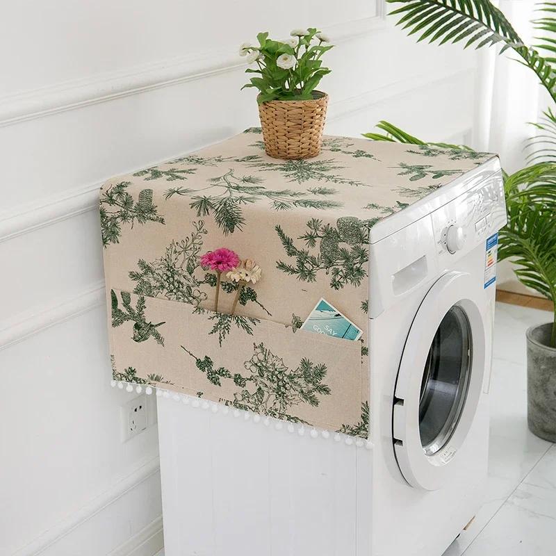 Drum Washing Machine Cover Dustproof Refrigerator Microwave Oven Cover with Pocket Protector Printing Cotton Household Dustcover