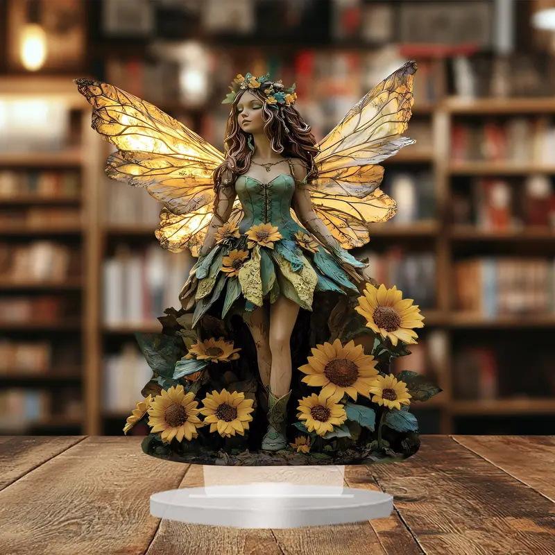 Sunflower Fairy Acrylic Elves Home Tabletop Decorations, Office, Studio, display Case, Tabletop Desktop Ornament Decor Sign Gift, Nurseries, Home Desk