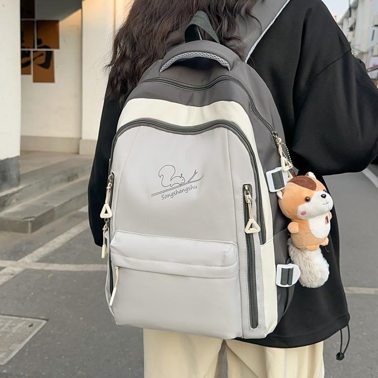 Schoolbag new trendy junior and senior high school student backpack, simple casual backpack, fashionable collegiate style patchwork color backpack,