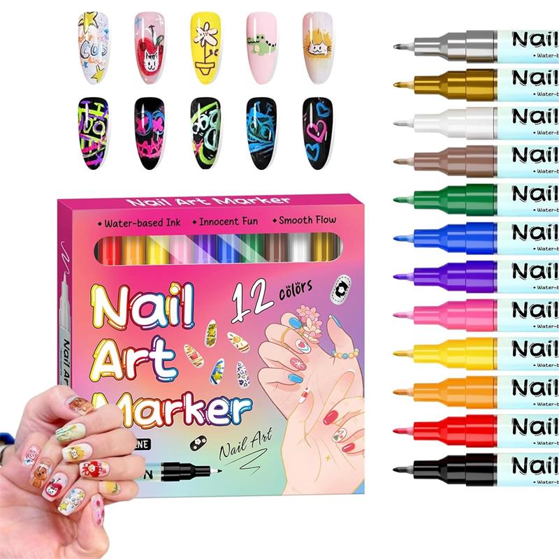Waterproof Nail Art Pen, Quick Dry Nail Art Pens, 12/24 Color Nails Arts Pen Set, DIY Nails Arts Marker Drawing Painting Liner Pens