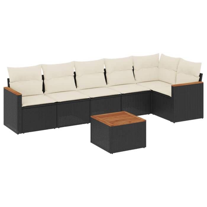VidaXL Salon de Jardin avec Coussins 7 pcs, Canapés de Terrasse, Ensemble de Meubles de Patio, Mobilier d'Extérieur, Noir 3225993