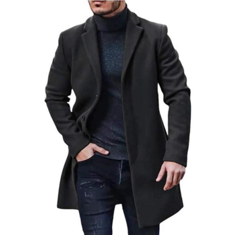 Men's Autumn and Winter Solid Color Trench Coat Youth Lapel Simple Windbreaker
