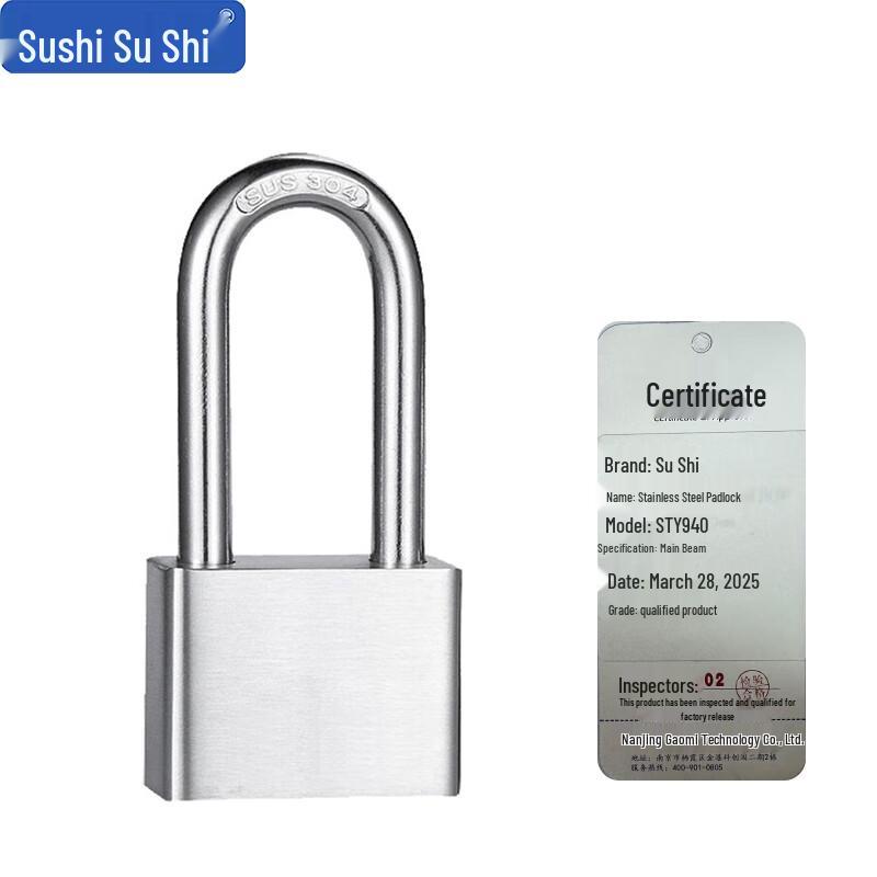 Sushu 304 Stainless Steel Long Shackle Padlock