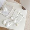 Bowknot Thin Lolita Mid-tube Socks for Women Spring Summer Side Ribbon Love Hollow Mesh Cream Color Pile Socks