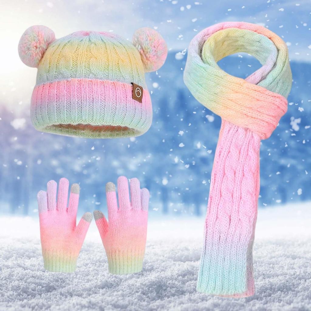 Children's Hat, Scarf And Gloves Three-piece Set, For Baby Boys And Girls, Winter Cold-proof, Fleece-lined, Warm, Ear-protecting Knitted Wool Hat
