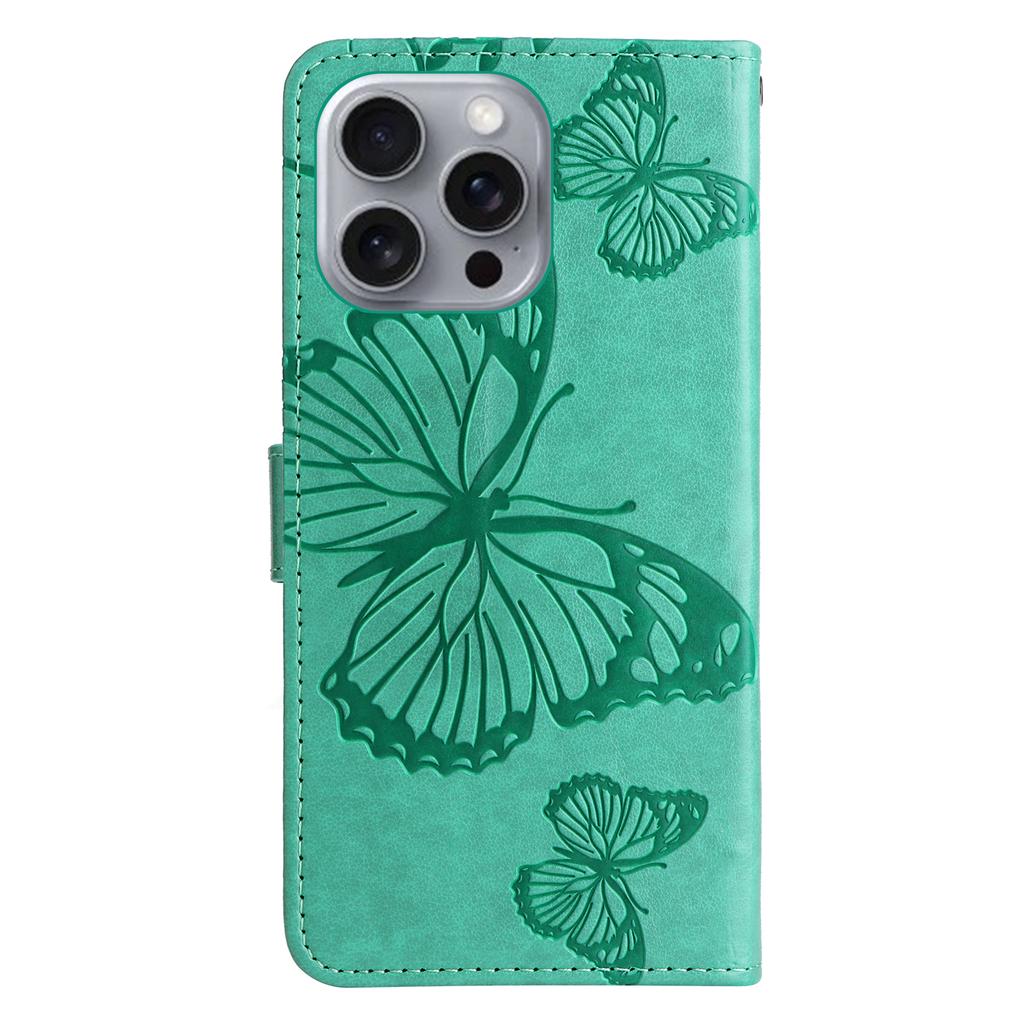For iPhone 16 Pro Max Wallet Case Floral Butterfly Imprinted Leather Phone Cover Stand