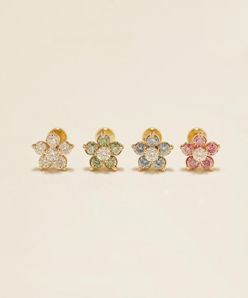 Minimalpiercing 14K Internal Moissanite Diamond Flower Labret Piercing Earrings