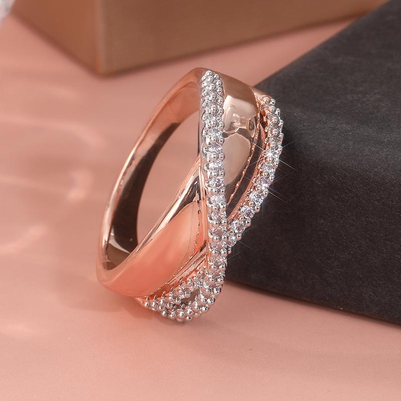 Elegant Two Color Inlaid White CZ Women's Ring Fashion Party Daily Wear Jewelry