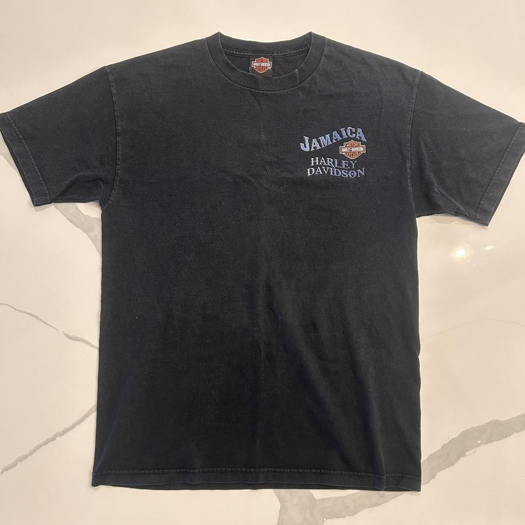 Vintage Y2K Harley Davidson Jamaica T-Shirt Black Motorcycle Great Dane. L Unisex T-Shirt