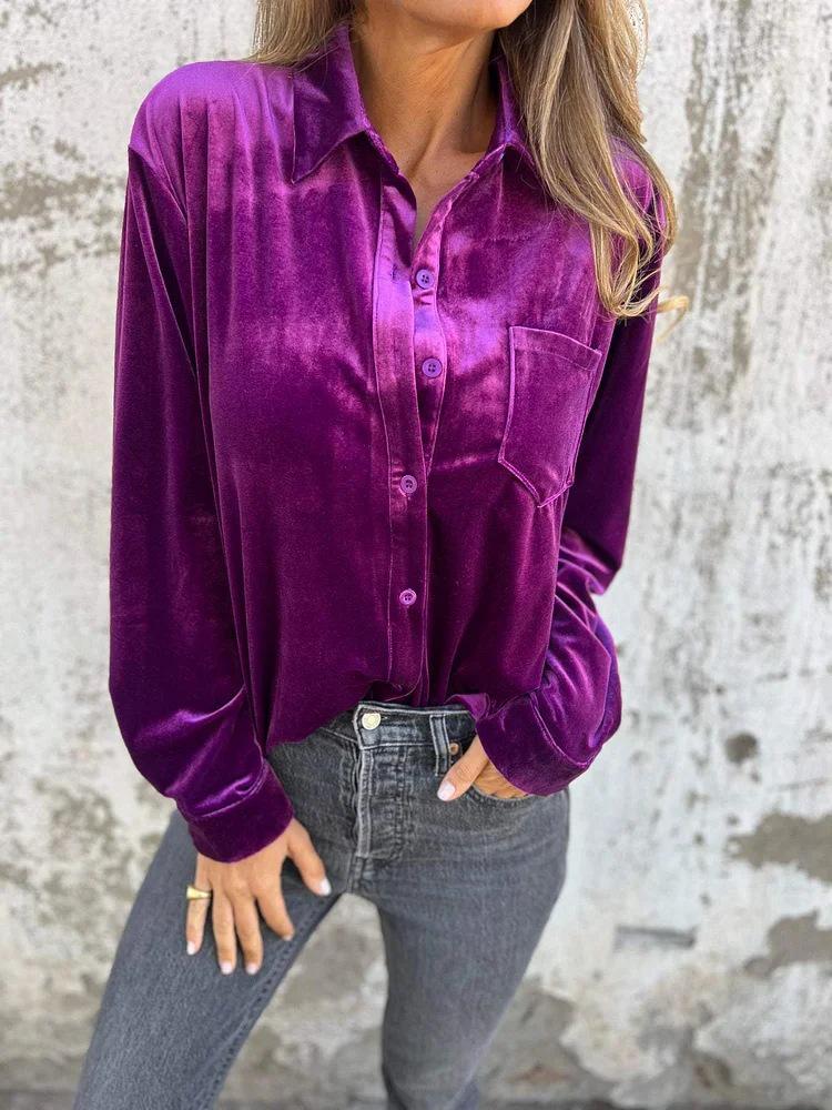 2024 Autumn Winter Fashion Gold Velvet Lapel Shirt