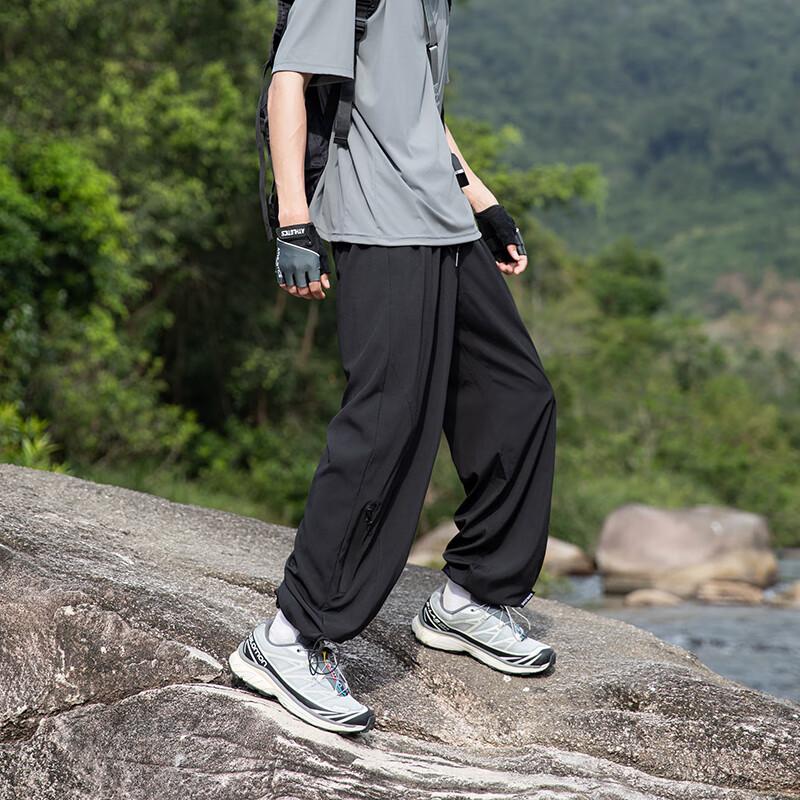 SWAMP AREA Outdoor Lightweight Quick-Dry Hiking Pants for Men, Spring And Summer Waterproof Straight-Leg Cargo Pants WS098 Matte Black XL