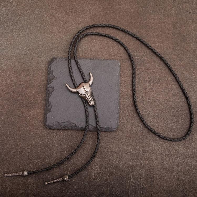 6Pcs Men's Fashion Rodeos Bolo Tie with Adjustable Leather Strap and Western Cow Skull Metal Pendant Necktie Necklace