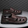 2025 Summer Casual Shoes Men Hollow Breathable Handmade Leather Sandals  Designer Shoes Male Solid Color Daily Shoes Man
