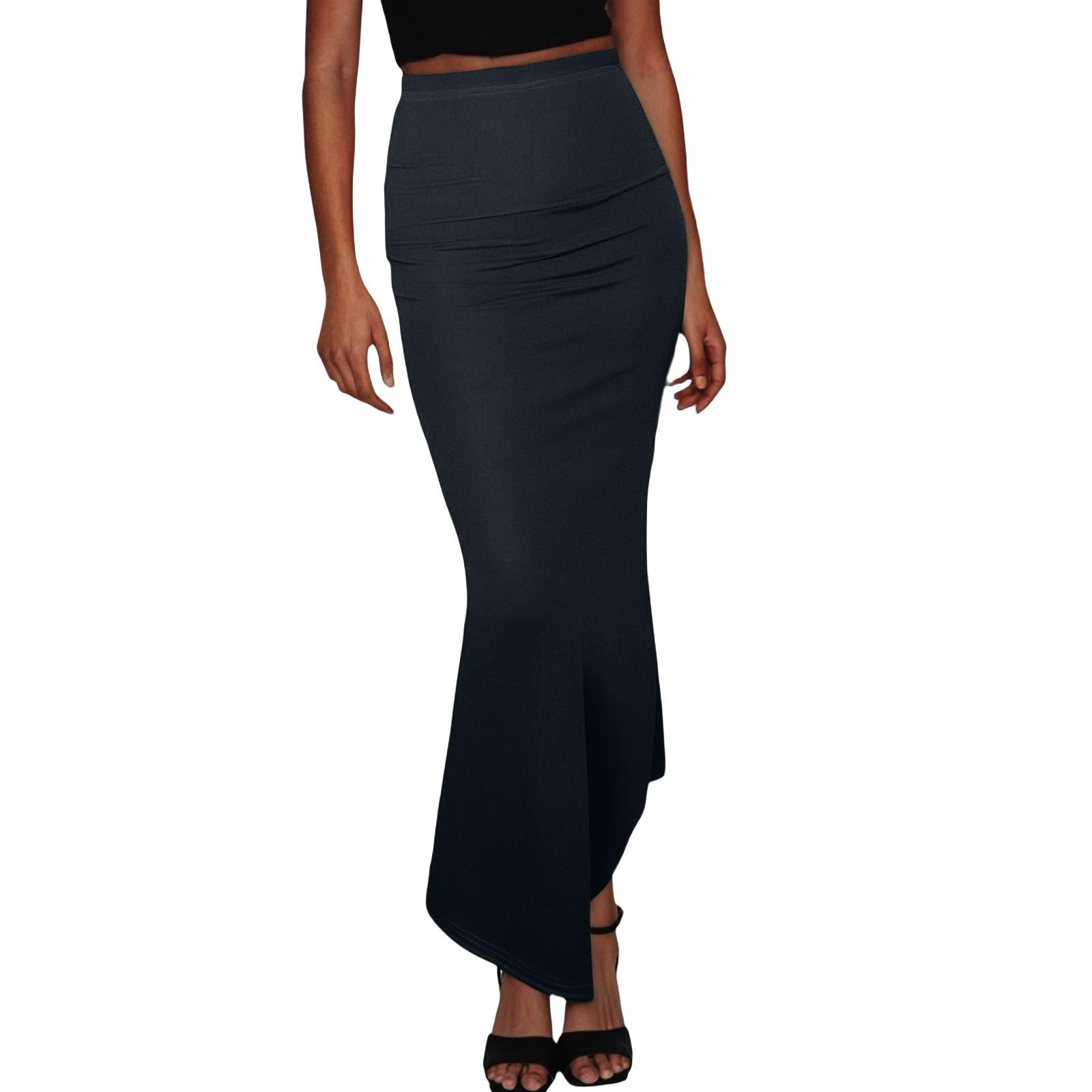 

Женская модная повседневная однотонная юбка средней длины с высокой талией и фасоном «рыбий хвост» XL чёрный