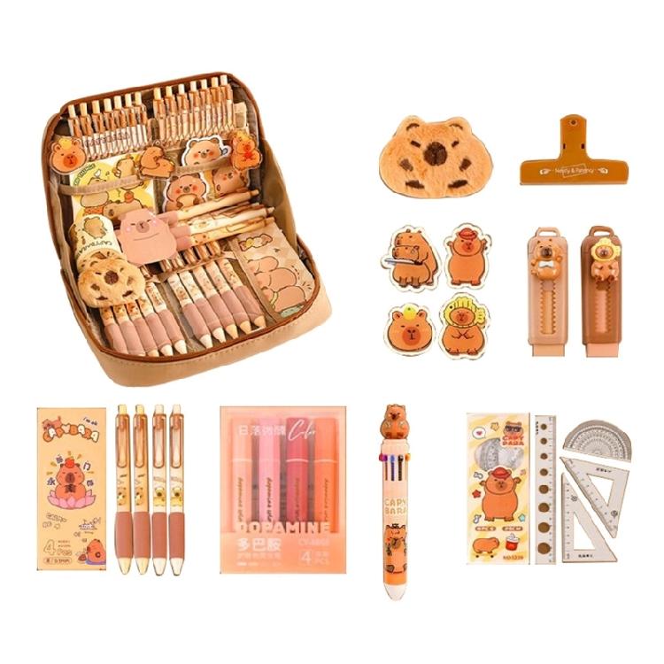 

9Pcs Student School Stationeries for Girl Boy with Large Pencil Bag Marker Paper Clamp Gel Pen Ruler Eraser Sticker 1