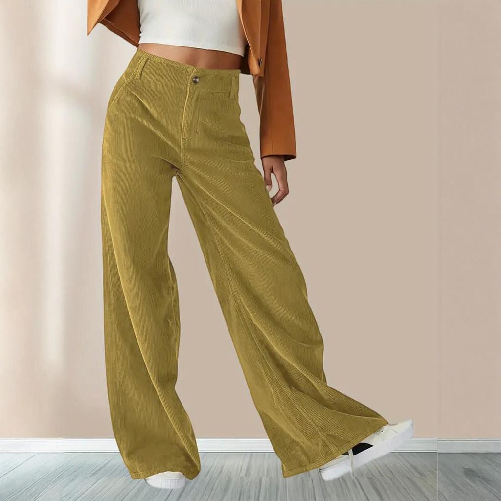 Women's Fashionable Casual Corduroy High-waisted Slimming Straight Leg Trousers