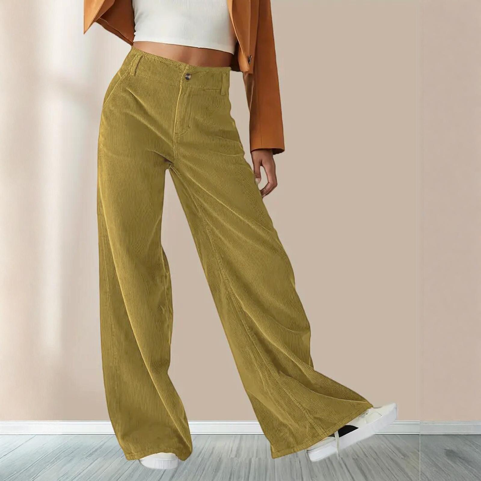 

Womens pants high waist wide leg straight trousers for office casual loose fit pants for women with pockets and button closure XL ціан